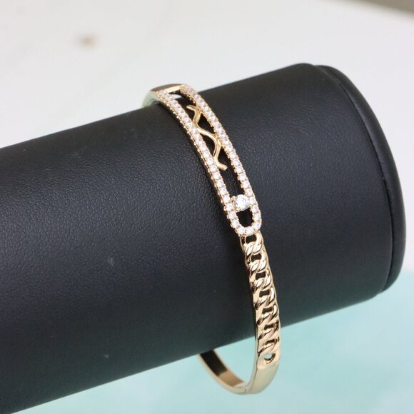 Rose Gold Plated Bangle with Dual Row Crystal Detailing, XPBL0480 - Picture 7 of 11